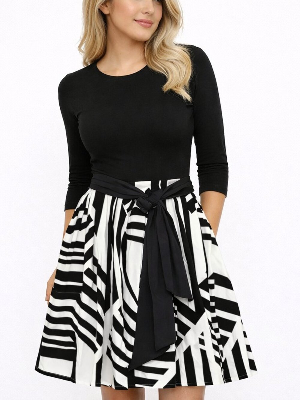 Connection 18 Geometric Print 1/2 Circle Swing Skirt Lightweight Travel